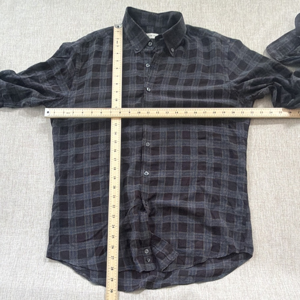 Etro Shirt Men's Large Cotton Wool Lyocell Cashmere Gray Black Plaid Button Down - Picture 8 of 8